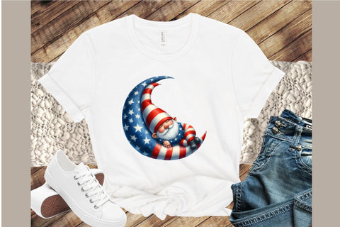 Watercolor Patriotic Moon Gnome Clipart Sublimation designartist 