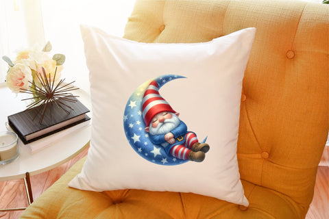 Watercolor Patriotic Moon Gnome Clipart Sublimation designartist 