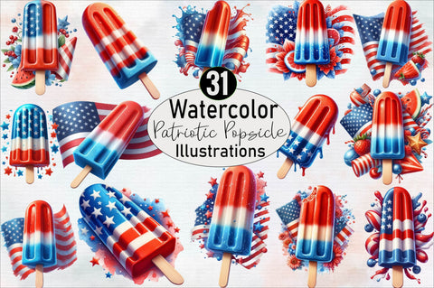 Watercolor Patriotic Popsicle Clipart Sublimation SVGArt 