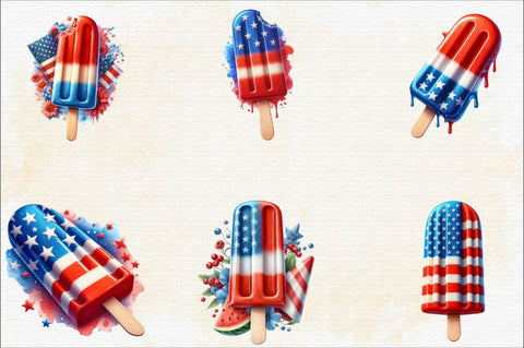 Watercolor Patriotic Popsicle Clipart Sublimation SVGArt 