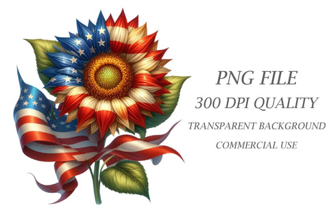 Watercolor Patriotic Sunflower Clipart Sublimation Rupkotha 