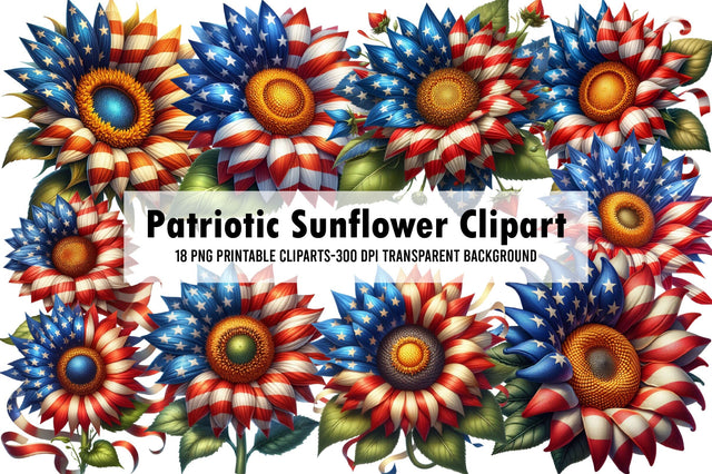 Watercolor Patriotic Sunflower Clipart Sublimation Rupkotha 