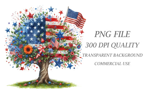 Watercolor Patriotic Tree Clipart Sublimation Rupkotha 
