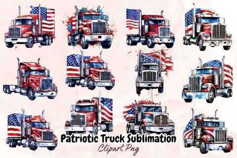 Watercolor Patriotic Truck Sublimation Clipart Bundle Sublimation Designangry 