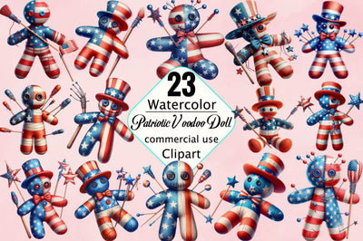 Watercolor Patriotic Voodoo Doll Clipart Bundle Sublimation SVGArt 