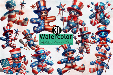 Watercolor Patriotic Voodoo Doll Sublimation Clipart Bundle Sublimation SVGArt 