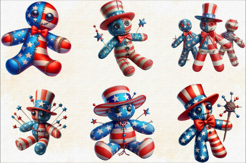 Watercolor Patriotic Voodoo Doll Sublimation Clipart Bundle Sublimation SVGArt 