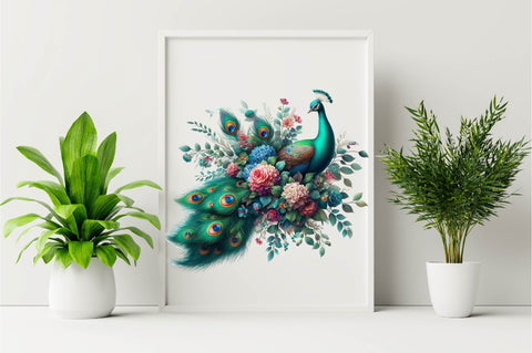 Watercolor Peacock Bouquets Sublimation Clipart Sublimation SVGArt 