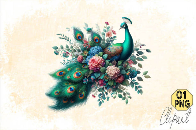 Watercolor Peacock Bouquets Sublimation Clipart Sublimation SVGArt 