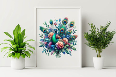 Watercolor Peacock Bouquets Sublimation Clipart Sublimation SVGArt 