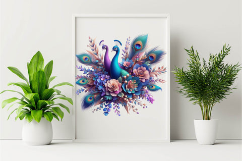 Watercolor Peacock Bouquets Sublimation Clipart Sublimation SVGArt 