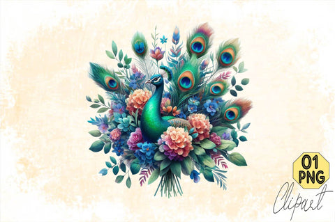 Watercolor Peacock Bouquets Sublimation Clipart Sublimation SVGArt 