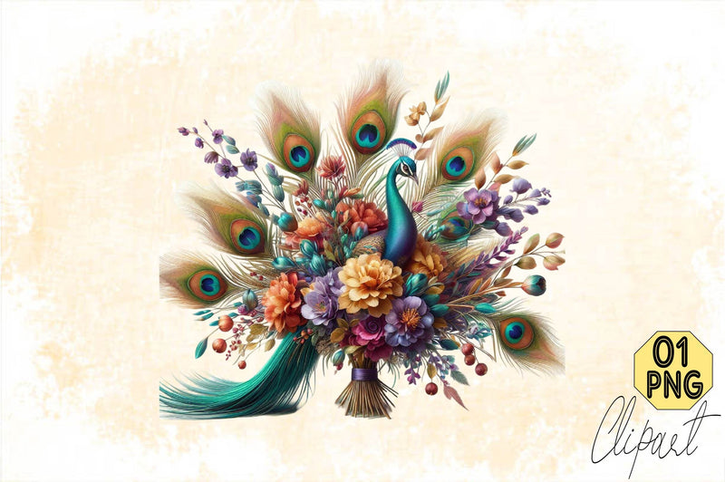 Watercolor Peacock Bouquets Sublimation Clipart Sublimation SVGArt 