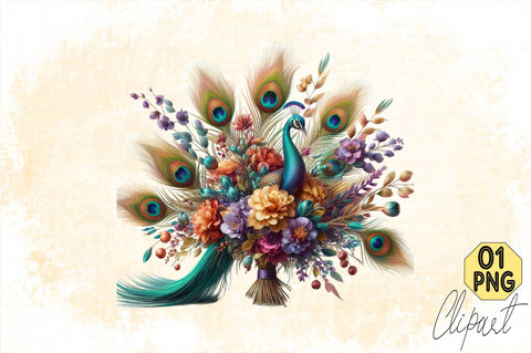 Watercolor Peacock Bouquets Sublimation Clipart Sublimation SVGArt 