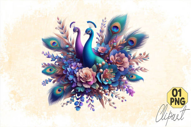 Watercolor Peacock Bouquets Sublimation Clipart Sublimation SVGArt 