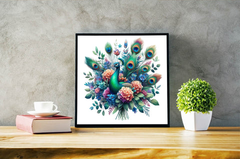 Watercolor Peacock Bouquets Sublimation Clipart Sublimation SVGArt 