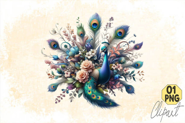 Watercolor Peacock Bouquets Sublimation Clipart Sublimation SVGArt 