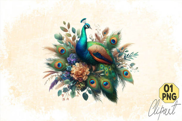 Watercolor Peacock Bouquets Sublimation Clipart Sublimation SVGArt 