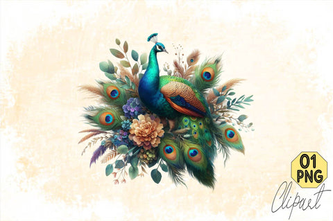 Watercolor Peacock Bouquets Sublimation Clipart Sublimation SVGArt 