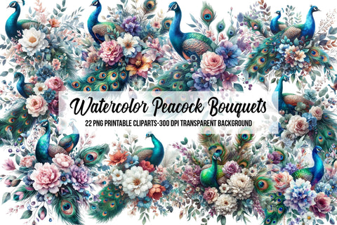 Watercolor Peacock Bouquets Sublimation Rupkotha 