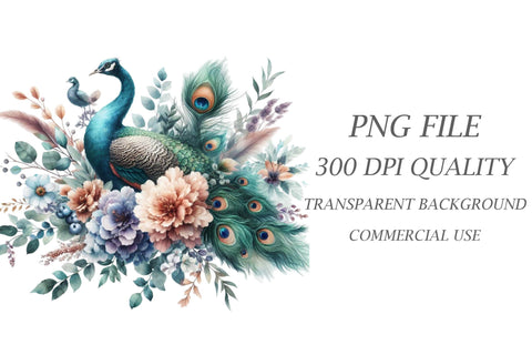 Watercolor Peacock Bouquets Sublimation Rupkotha 