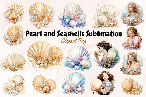Watercolor Pearl and Seashells Sublimation Clipart Bundle Sublimation Designangry 