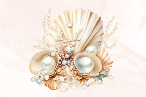 Watercolor Pearl and Seashells Sublimation Clipart Bundle Sublimation Designangry 
