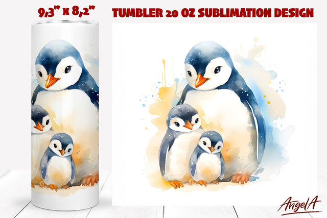 Watercolor penguin tumbler sublimation / mom and baby animal Sublimation Angelina Semenova 