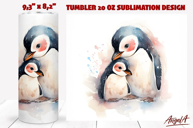 Watercolor penguin tumbler sublimation /mother and baby png Sublimation Angelina Semenova 