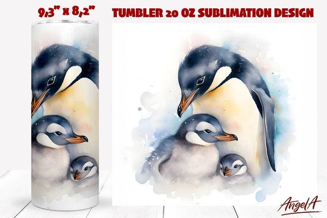Watercolor penguin tumbler sublimation / mother and kids png Sublimation Angelina Semenova 