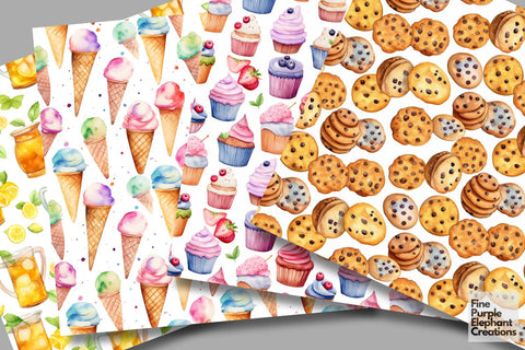 Watercolor Picnic Digital Paper | Summer BBQ Scrapbook Digital Pattern Fine Purple Elephant Creations 