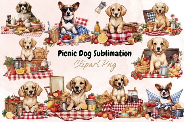 Watercolor Picnic Dog Sublimation Clipart Bundle Sublimation Designangry 