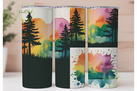 Watercolor Pine Trees 20oz Tumbler Wrap Sublimation PixelChick 