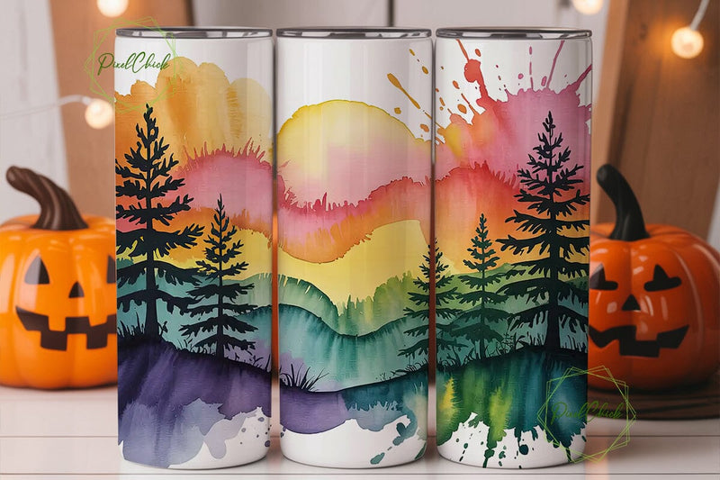 Watercolor Pine Trees 20oz Tumbler Wrap Sublimation PixelChick 