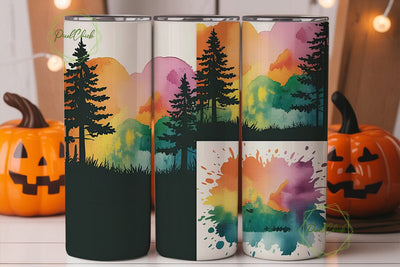 Watercolor Pine Trees 20oz Tumbler Wrap Sublimation PixelChick 