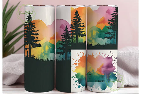 Watercolor Pine Trees 20oz Tumbler Wrap Sublimation PixelChick 