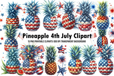 Watercolor Pineapple 4th July Clipart Sublimation Rupkotha 