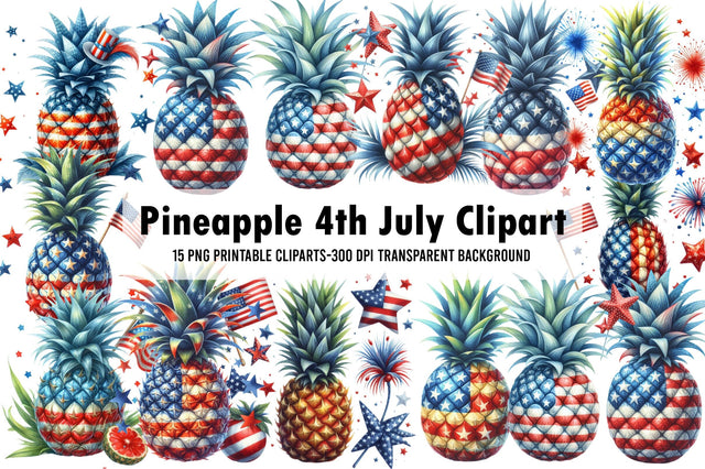 Watercolor Pineapple 4th July Clipart Sublimation Rupkotha 