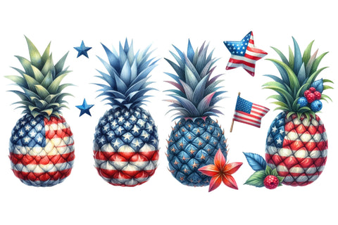 Watercolor Pineapple 4th July Clipart Sublimation Rupkotha 