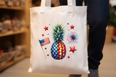 Watercolor Pineapple 4th July Clipart Sublimation Rupkotha 