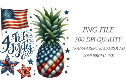 Watercolor Pineapple 4th July Clipart Sublimation Rupkotha 