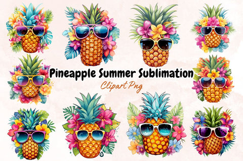 Watercolor Pineapple Summer Sublimation Clipart Bundle Sublimation Designangry 
