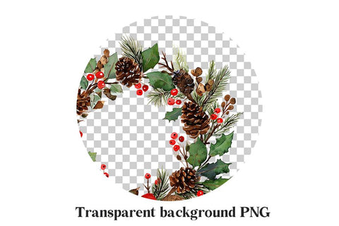 Watercolor Pinecone Wreath Clipart PNG Sublimation BijouBay 