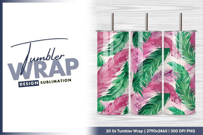 Watercolor Pink And Green Feathers Seamless Pattern Sublimation Regulrcrative 