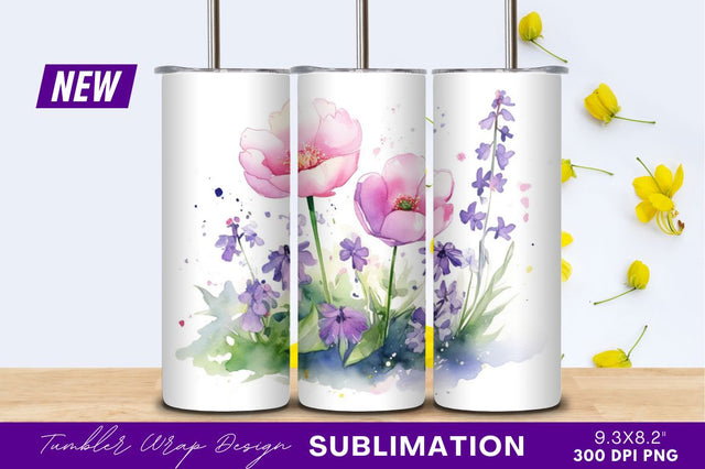 Watercolor pink and purple flower illustration Sublimation Regulrcrative 