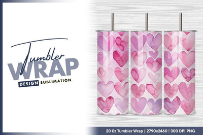 Watercolor pink and purple heart pattern tumbler png Sublimation Regulrcrative 