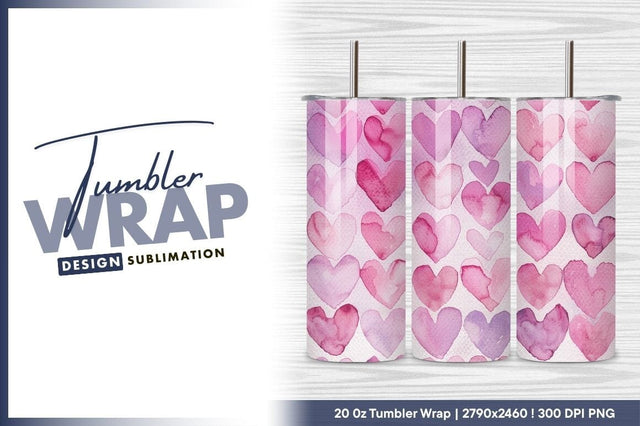 Watercolor pink and purple heart pattern tumbler png Sublimation Regulrcrative 