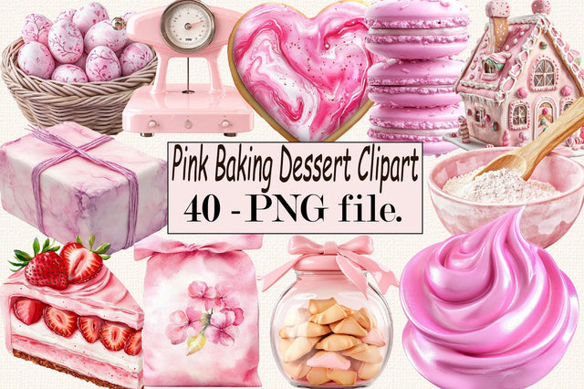 Watercolor Pink Baking Clipart Sublimation SVGArt 