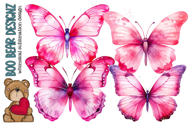 Watercolor Pink Butterfly Clipart Sublimation Boo Bear Designz 