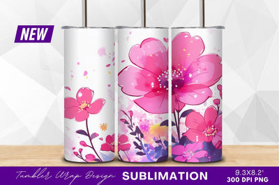 Watercolor pink floral arrangement spring tumbler png Sublimation Regulrcrative 